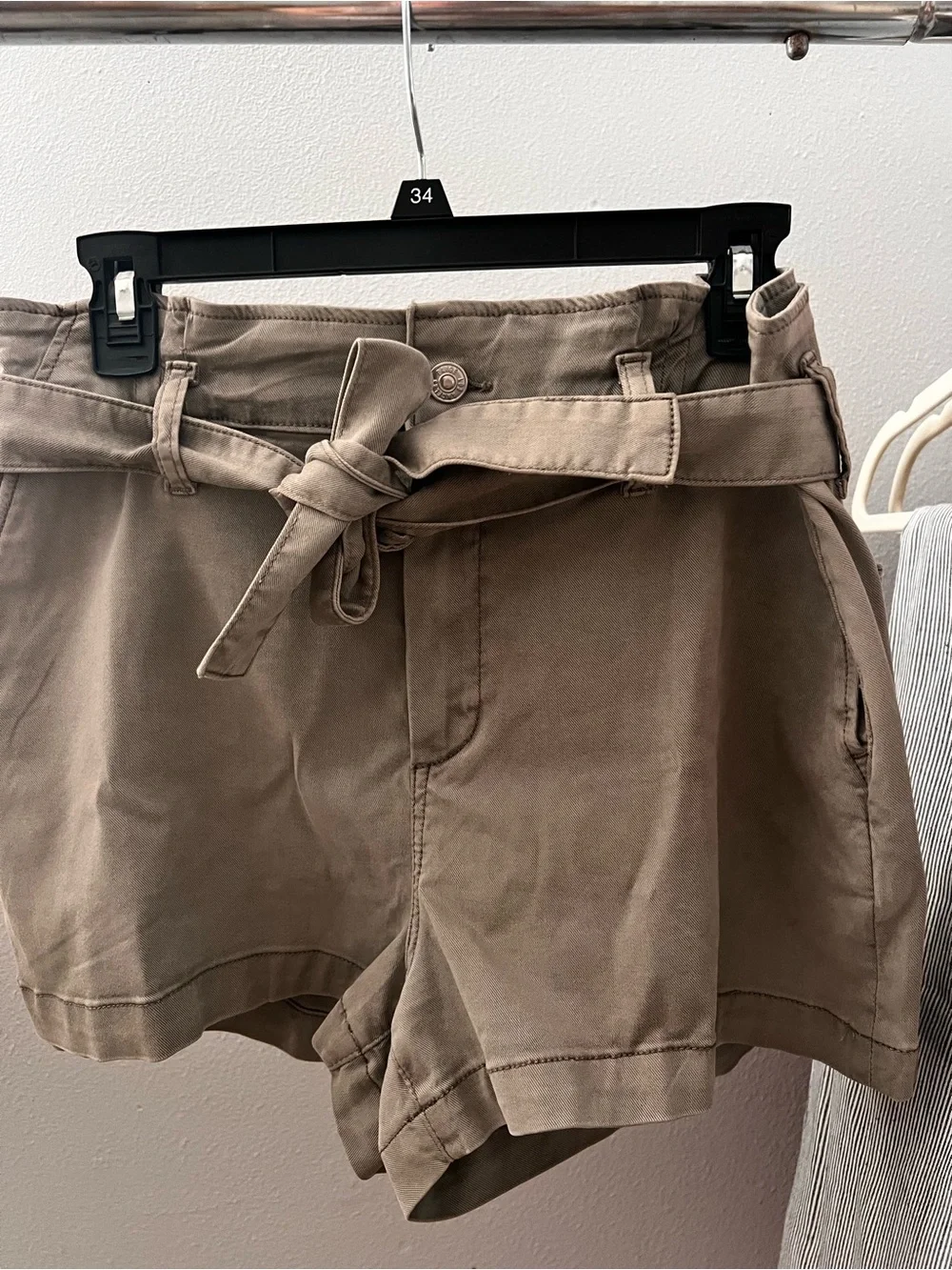 PAIGE Taupe Tie-Waist High-Rise Shorts